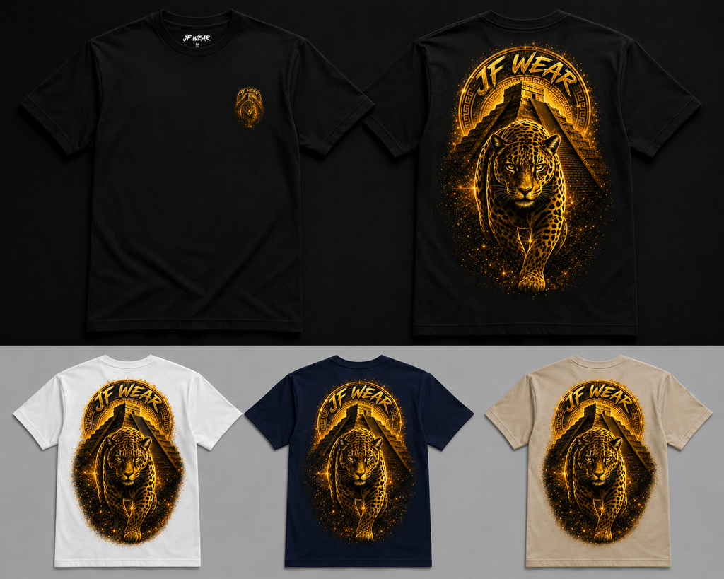 JF WEAR GLDEN JAGUAR Edition design displayed on t-shirt mockup