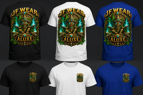 JF Wear aluxe t-shirt mockup black white royal blue