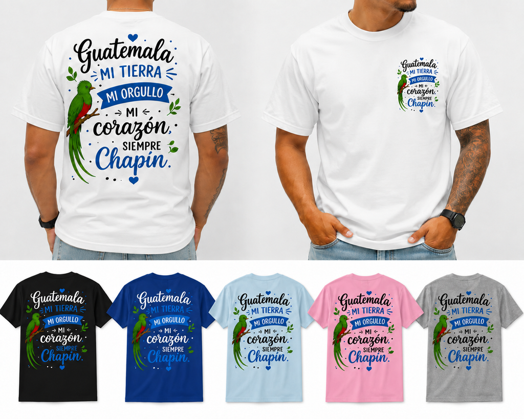 mockup de playeras con diseno "guatemala mi tierra ,mi orgullo,mi corazon siempre chapin
